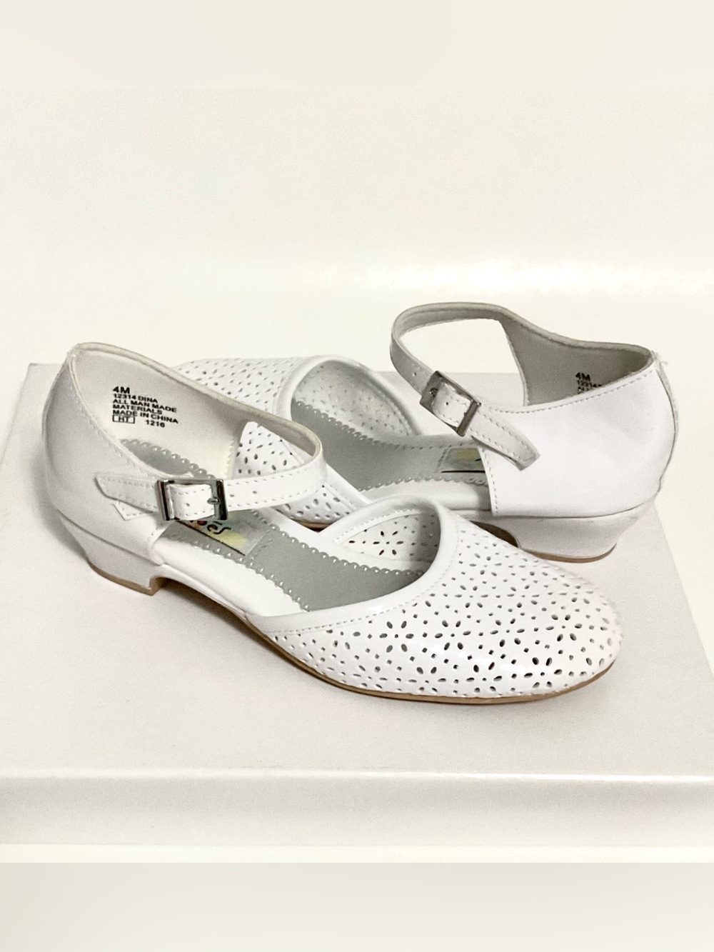 White Kid’s Flats with Ankle Strap